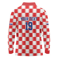 Custom World Football 2026 Croatia Long Sleeve Polo Shirt Vatreni Checkerboard Style - Wonder Print Shop