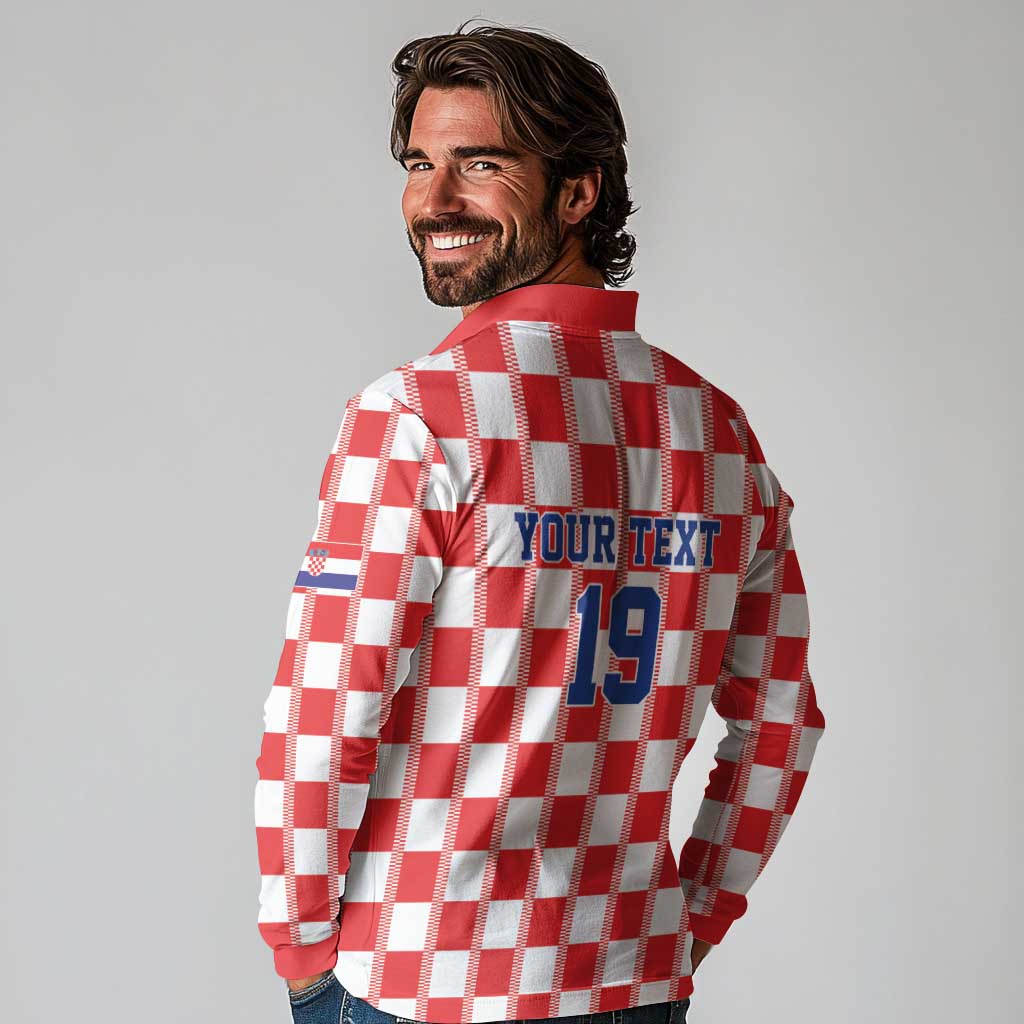 Custom World Football 2026 Croatia Long Sleeve Polo Shirt Vatreni Checkerboard Style - Wonder Print Shop