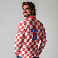 Custom World Football 2026 Croatia Long Sleeve Polo Shirt Vatreni Checkerboard Style - Wonder Print Shop