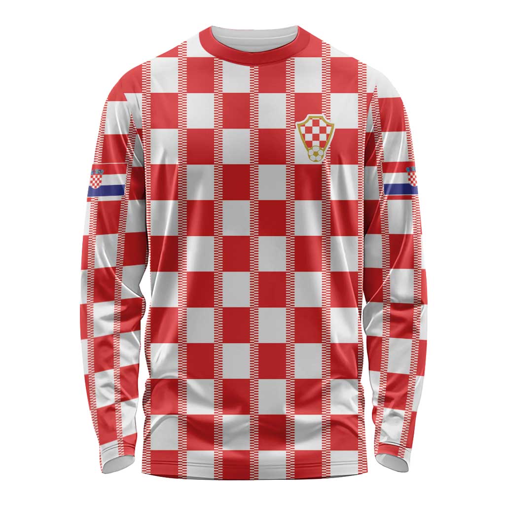 Custom World Football 2026 Croatia Long Sleeve Shirt Vatreni Checkerboard Style - Wonder Print Shop