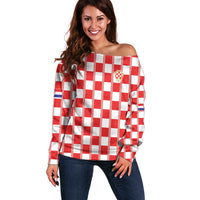 Custom World Football 2026 Croatia Off Shoulder Sweater Vatreni Checkerboard Style - Wonder Print Shop