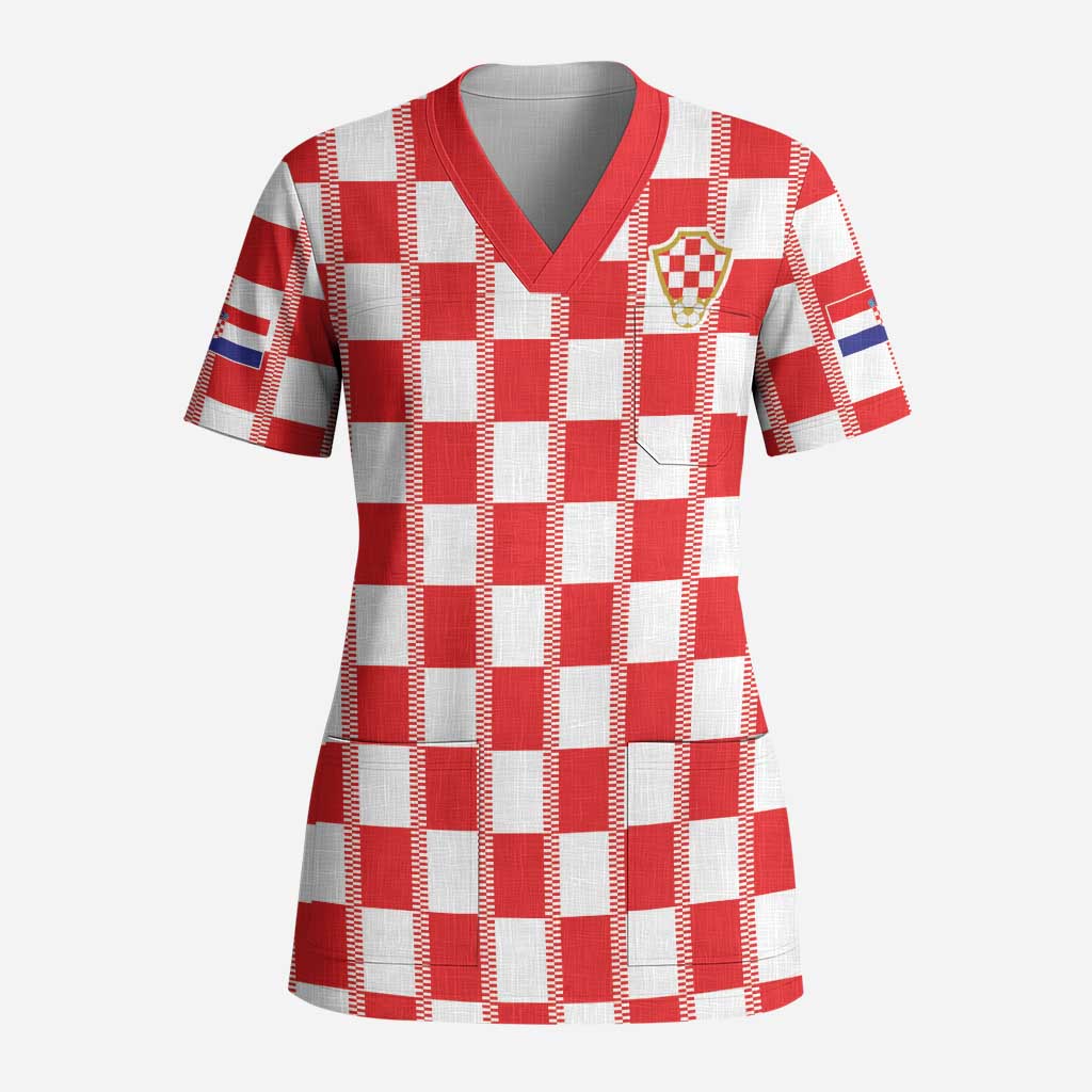 Custom World Football 2026 Croatia Scrub Top Vatreni Checkerboard Style - Wonder Print Shop