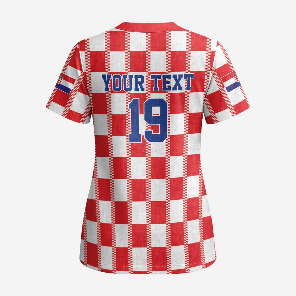 Custom World Football 2026 Croatia Scrub Top Vatreni Checkerboard Style - Wonder Print Shop