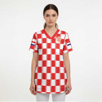 Custom World Football 2026 Croatia Scrub Top Vatreni Checkerboard Style - Wonder Print Shop