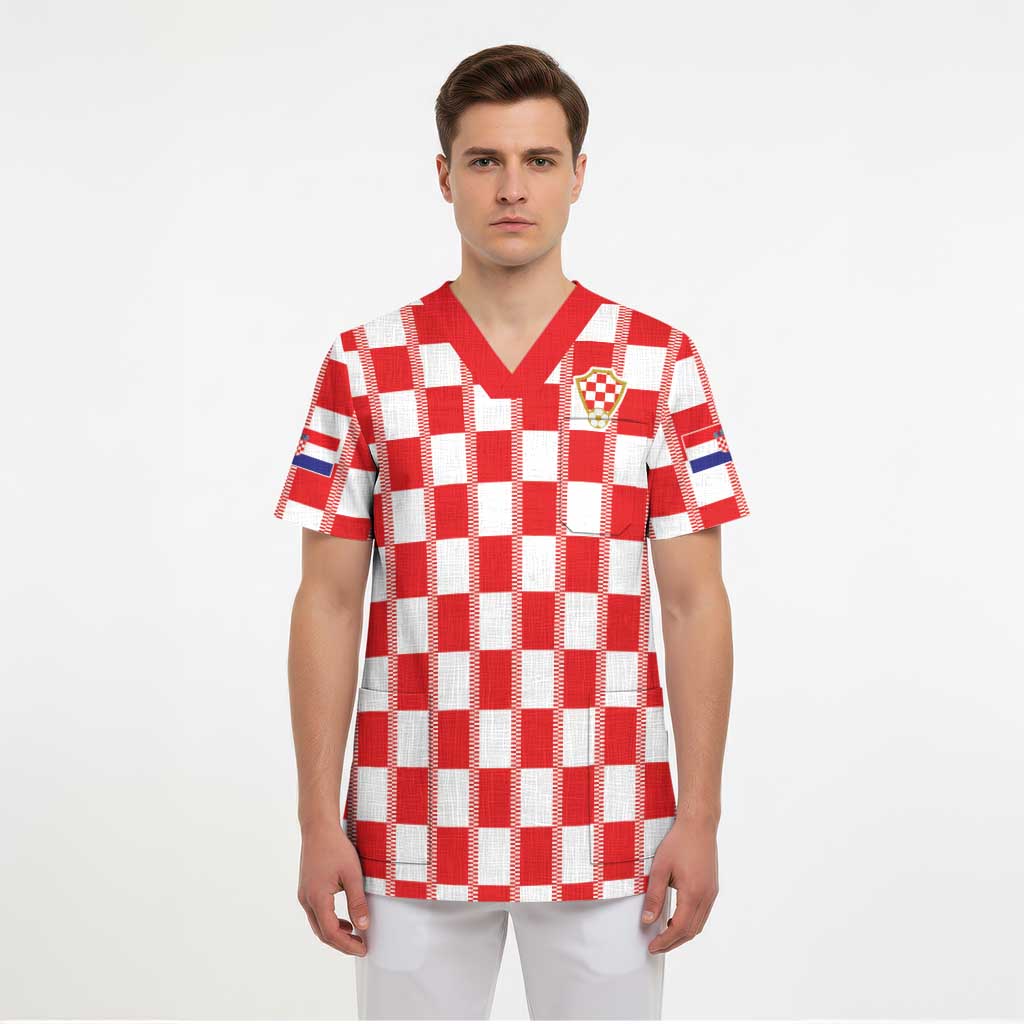Custom World Football 2026 Croatia Scrub Top Vatreni Checkerboard Style - Wonder Print Shop