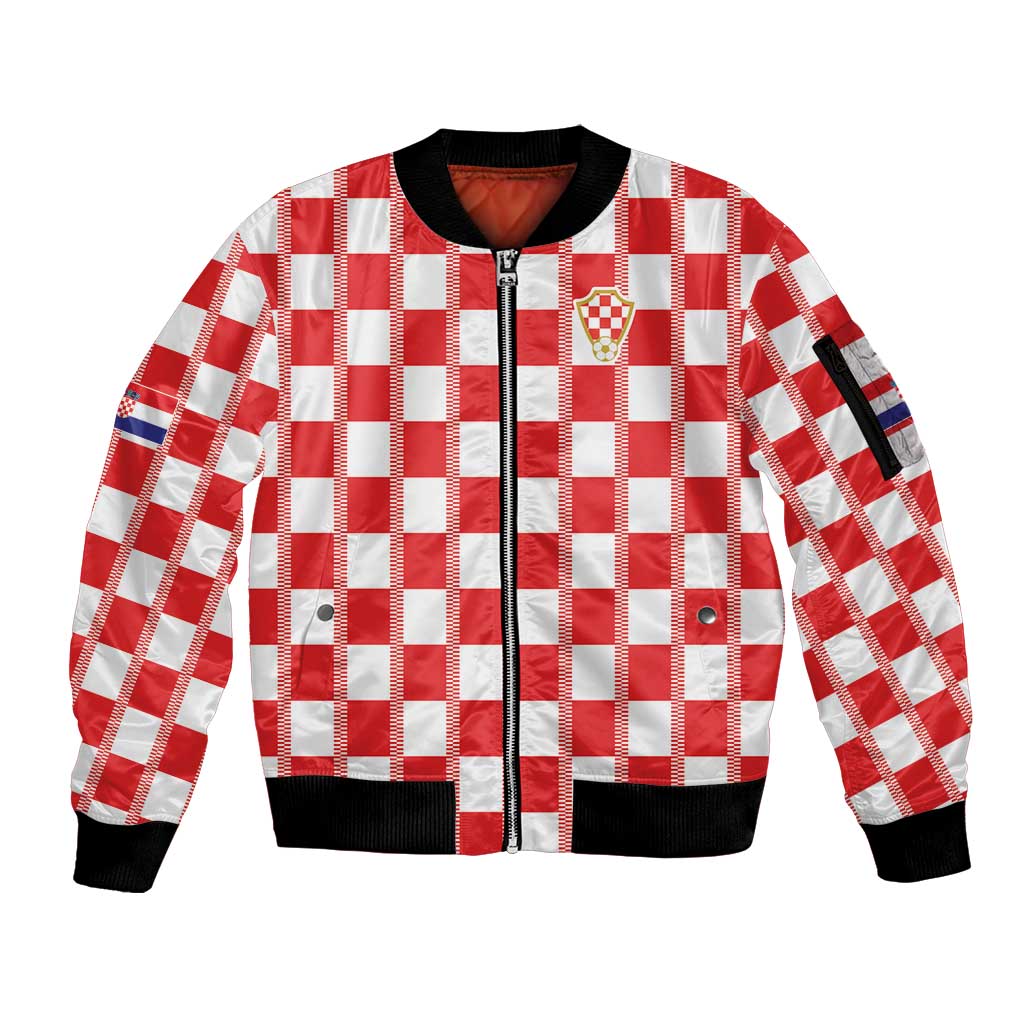 Custom World Football 2026 Croatia Sleeve Zip Bomber Jacket Vatreni Checkerboard Style - Wonder Print Shop