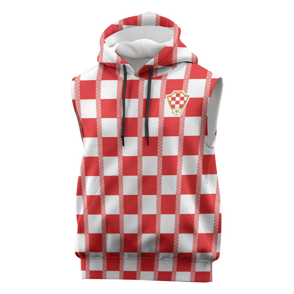 Custom World Football 2026 Croatia Sleeveless Hoodie Vatreni Checkerboard Style - Wonder Print Shop