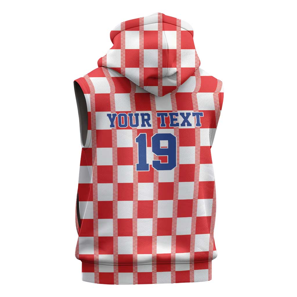 Custom World Football 2026 Croatia Sleeveless Hoodie Vatreni Checkerboard Style - Wonder Print Shop