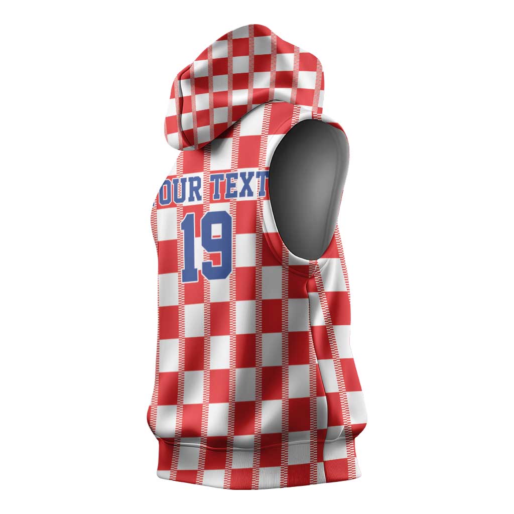 Custom World Football 2026 Croatia Sleeveless Hoodie Vatreni Checkerboard Style - Wonder Print Shop