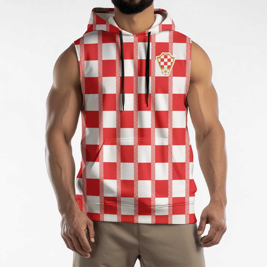 Custom World Football 2026 Croatia Sleeveless Hoodie Vatreni Checkerboard Style - Wonder Print Shop