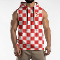 Custom World Football 2026 Croatia Sleeveless Hoodie Vatreni Checkerboard Style - Wonder Print Shop