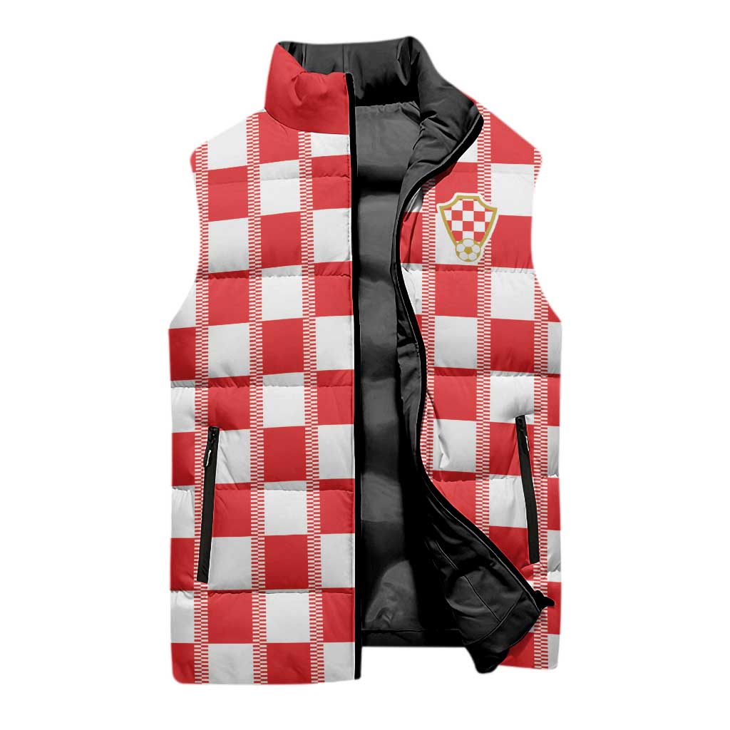 Custom World Football 2026 Croatia Sleeveless Puffer Jacket Vatreni Checkerboard Style - Wonder Print Shop