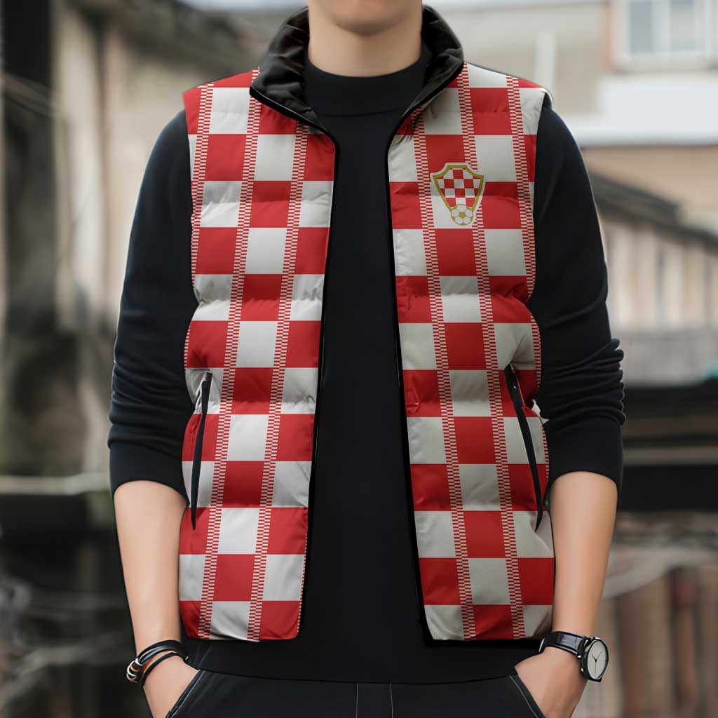 Custom World Football 2026 Croatia Sleeveless Puffer Jacket Vatreni Checkerboard Style - Wonder Print Shop