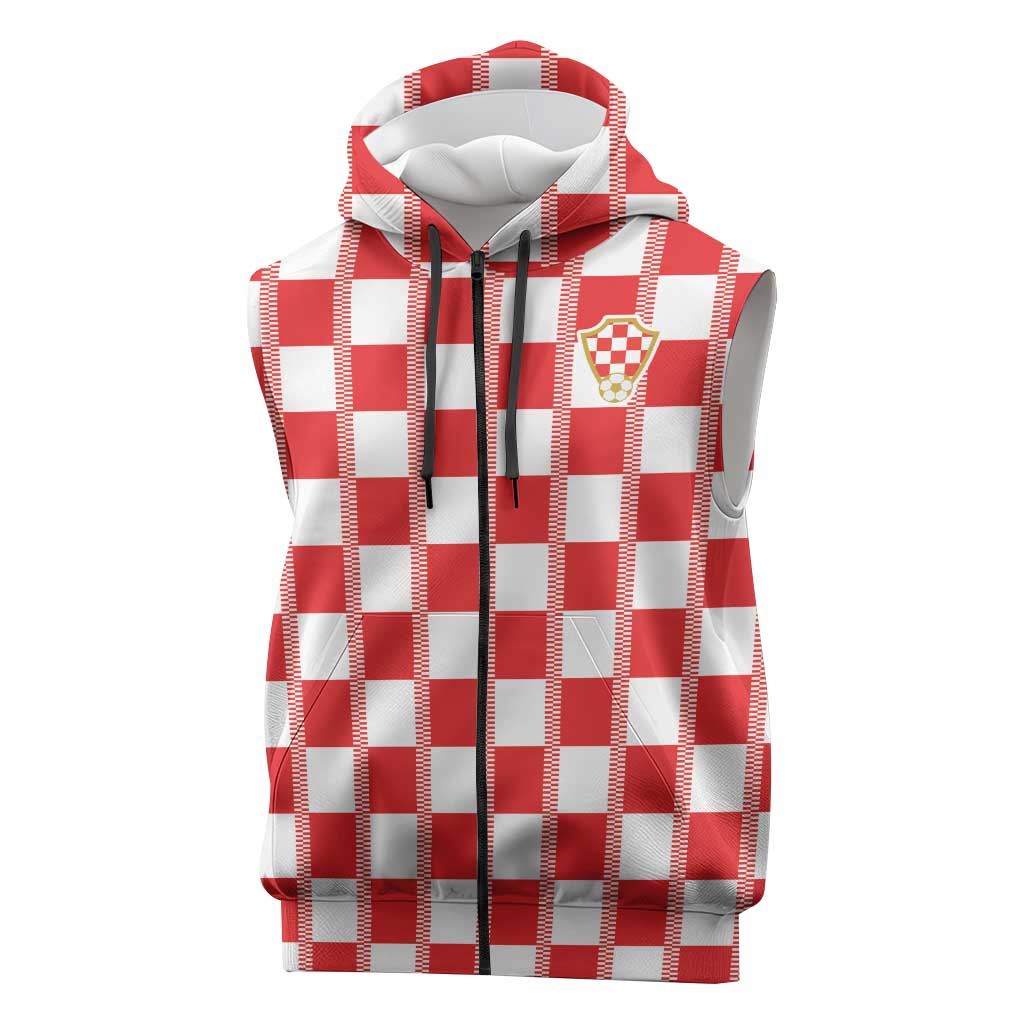 Custom World Football 2026 Croatia Sleeveless Zip Hoodie Vatreni Checkerboard Style - Wonder Print Shop