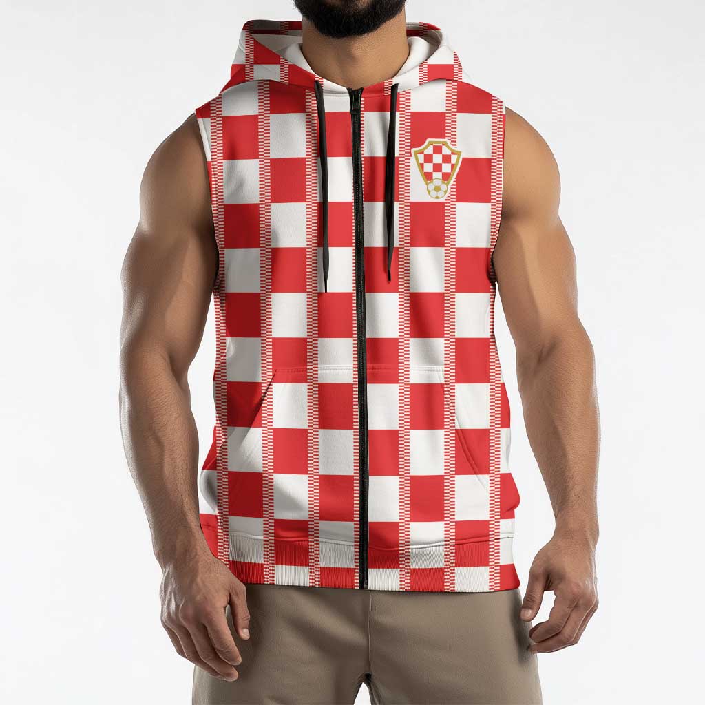 Custom World Football 2026 Croatia Sleeveless Zip Hoodie Vatreni Checkerboard Style - Wonder Print Shop