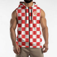 Custom World Football 2026 Croatia Sleeveless Zip Hoodie Vatreni Checkerboard Style - Wonder Print Shop