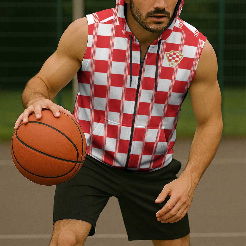 Custom World Football 2026 Croatia Sleeveless Zip Hoodie Vatreni Checkerboard Style - Wonder Print Shop