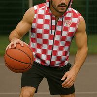 Custom World Football 2026 Croatia Sleeveless Zip Hoodie Vatreni Checkerboard Style - Wonder Print Shop