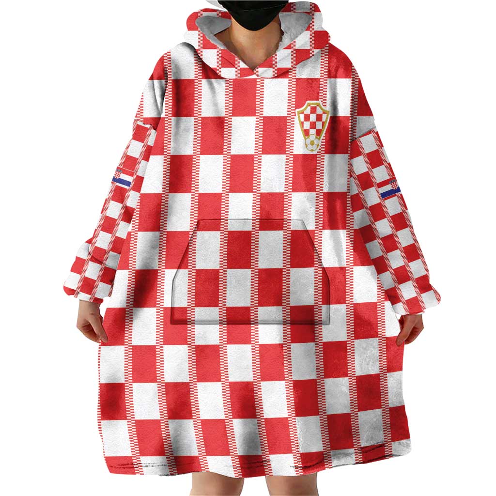 Custom World Football 2026 Croatia Wearable Blanket Hoodie Vatreni Checkerboard Style - Wonder Print Shop