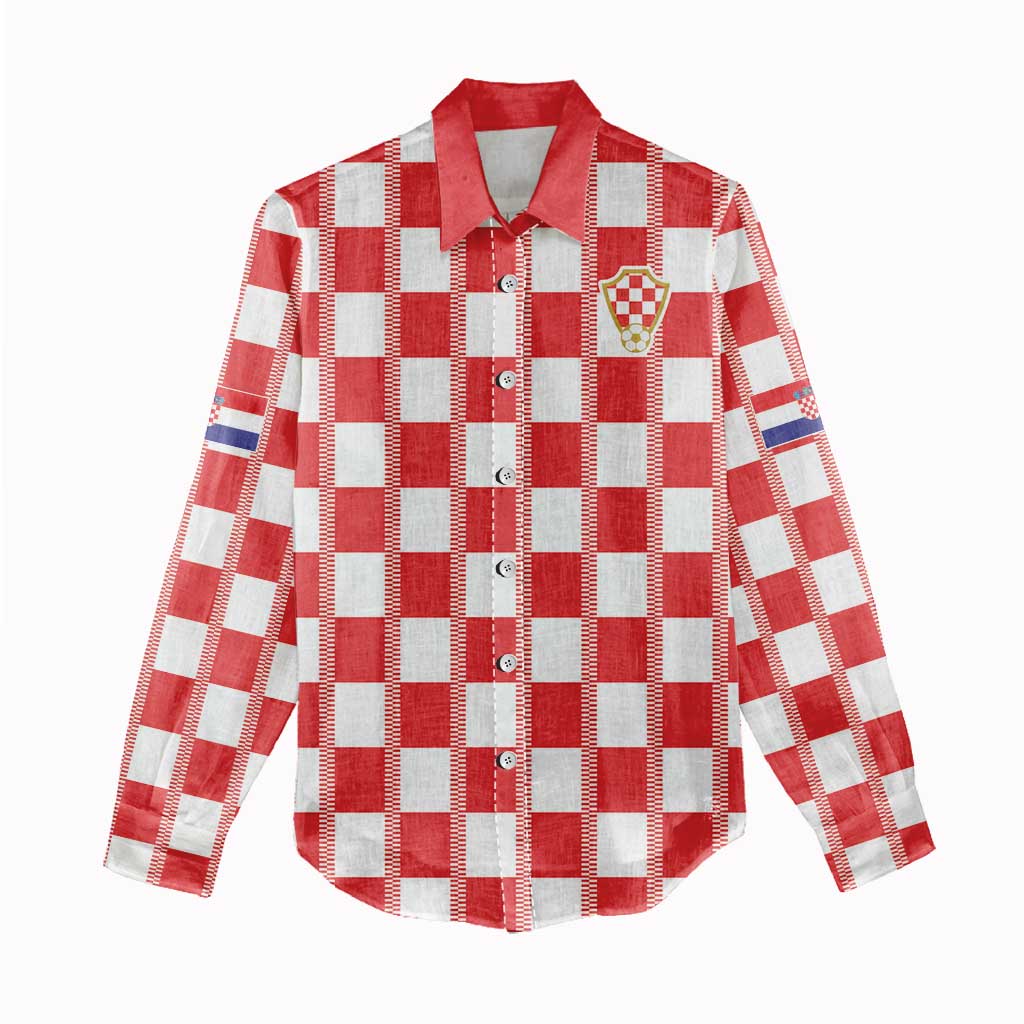 Custom World Football 2026 Croatia Women Casual Shirt Vatreni Checkerboard Style - Wonder Print Shop