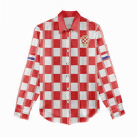 Custom World Football 2026 Croatia Women Casual Shirt Vatreni Checkerboard Style - Wonder Print Shop
