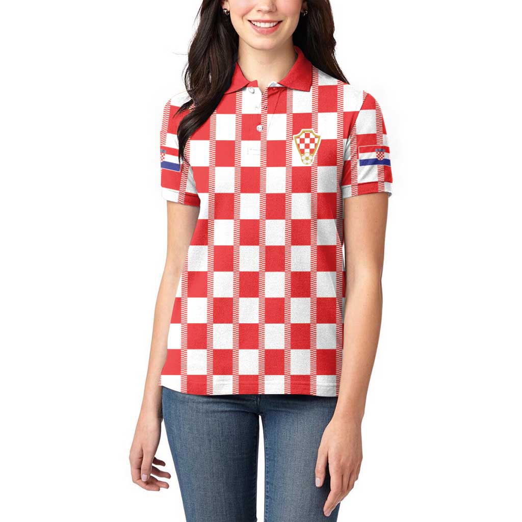 Custom World Football 2026 Croatia Women Polo Shirt Vatreni Checkerboard Style - Wonder Print Shop