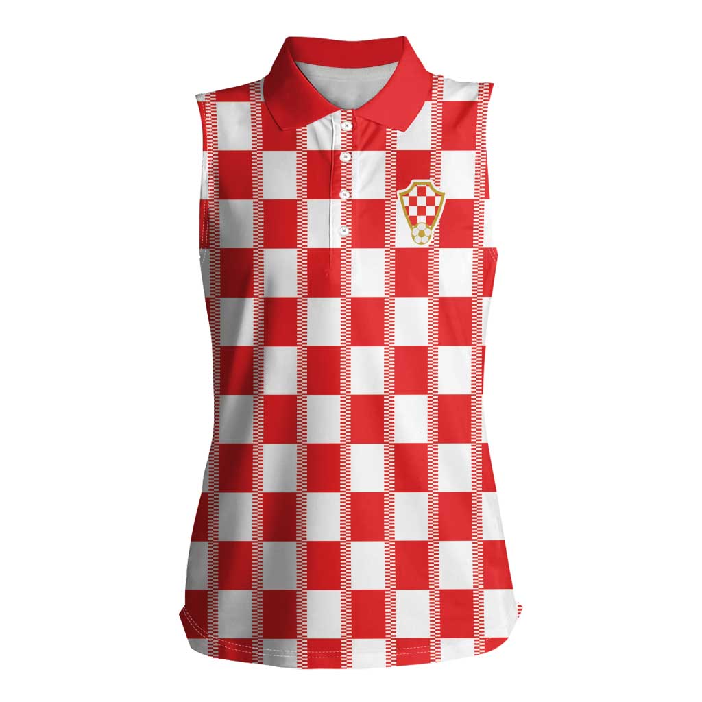 Custom World Football 2026 Croatia Women Sleeveless Polo Shirt Vatreni Checkerboard Style - Wonder Print Shop