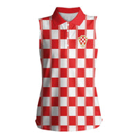 Custom World Football 2026 Croatia Women Sleeveless Polo Shirt Vatreni Checkerboard Style - Wonder Print Shop