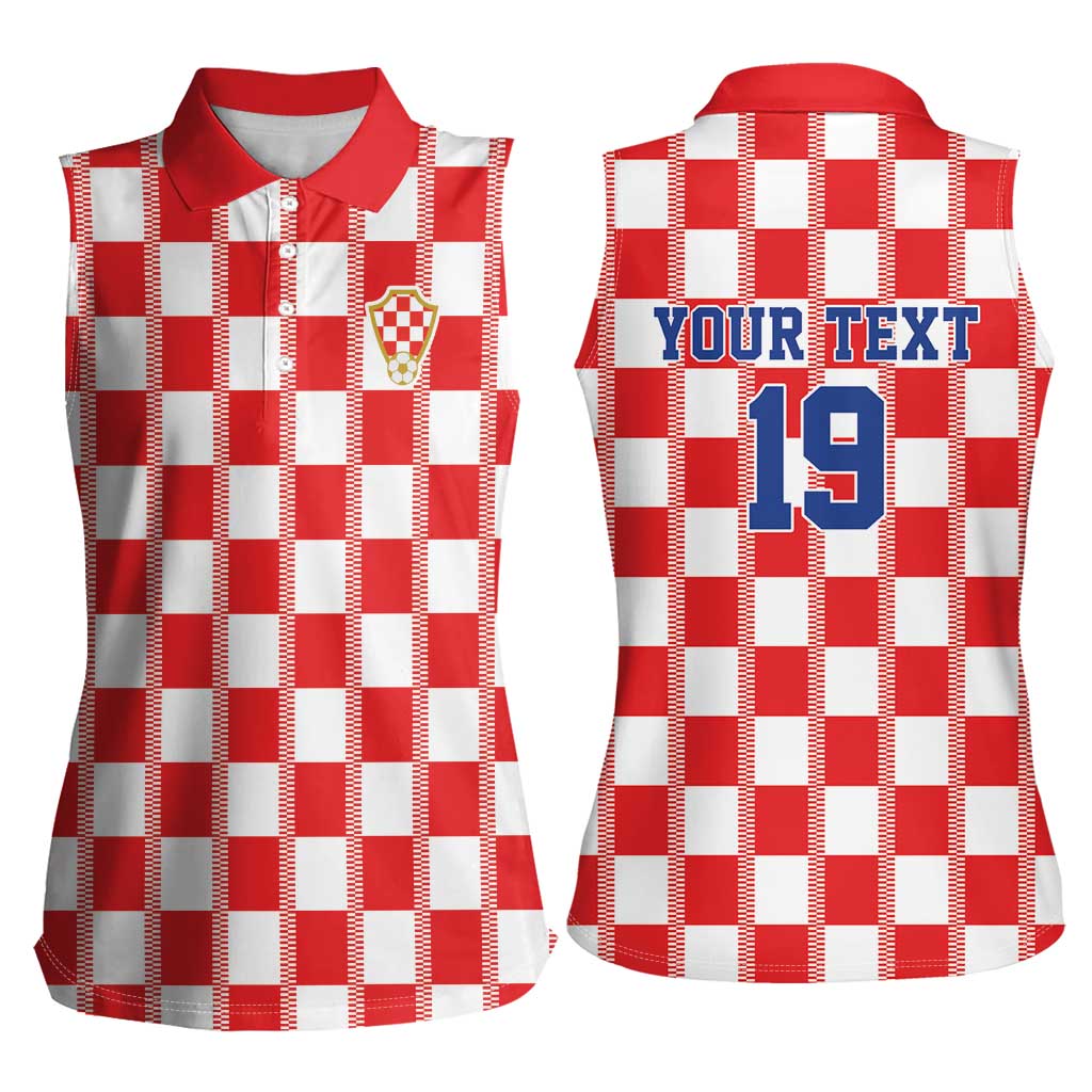 Custom World Football 2026 Croatia Women Sleeveless Polo Shirt Vatreni Checkerboard Style - Wonder Print Shop