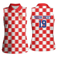 Custom World Football 2026 Croatia Women Sleeveless Polo Shirt Vatreni Checkerboard Style - Wonder Print Shop