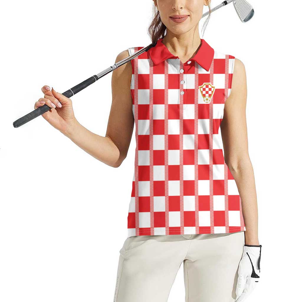 Custom World Football 2026 Croatia Women Sleeveless Polo Shirt Vatreni Checkerboard Style - Wonder Print Shop