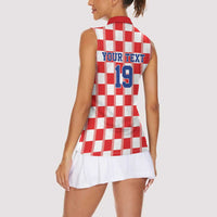 Custom World Football 2026 Croatia Women Sleeveless Polo Shirt Vatreni Checkerboard Style - Wonder Print Shop