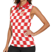 Custom World Football 2026 Croatia Women Sleeveless Polo Shirt Vatreni Checkerboard Style - Wonder Print Shop