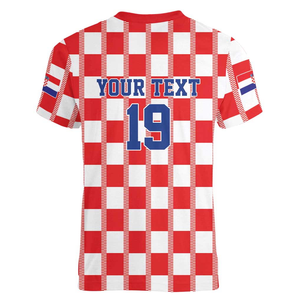 Custom World Football 2026 Croatia Women V-Neck T-Shirt Vatreni Checkerboard Style - Wonder Print Shop