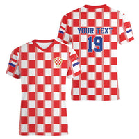 Custom World Football 2026 Croatia Women V-Neck T-Shirt Vatreni Checkerboard Style - Wonder Print Shop