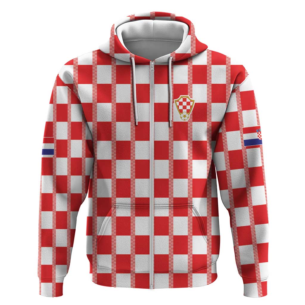 Custom World Football 2026 Croatia Zip Hoodie Vatreni Checkerboard Style - Wonder Print Shop