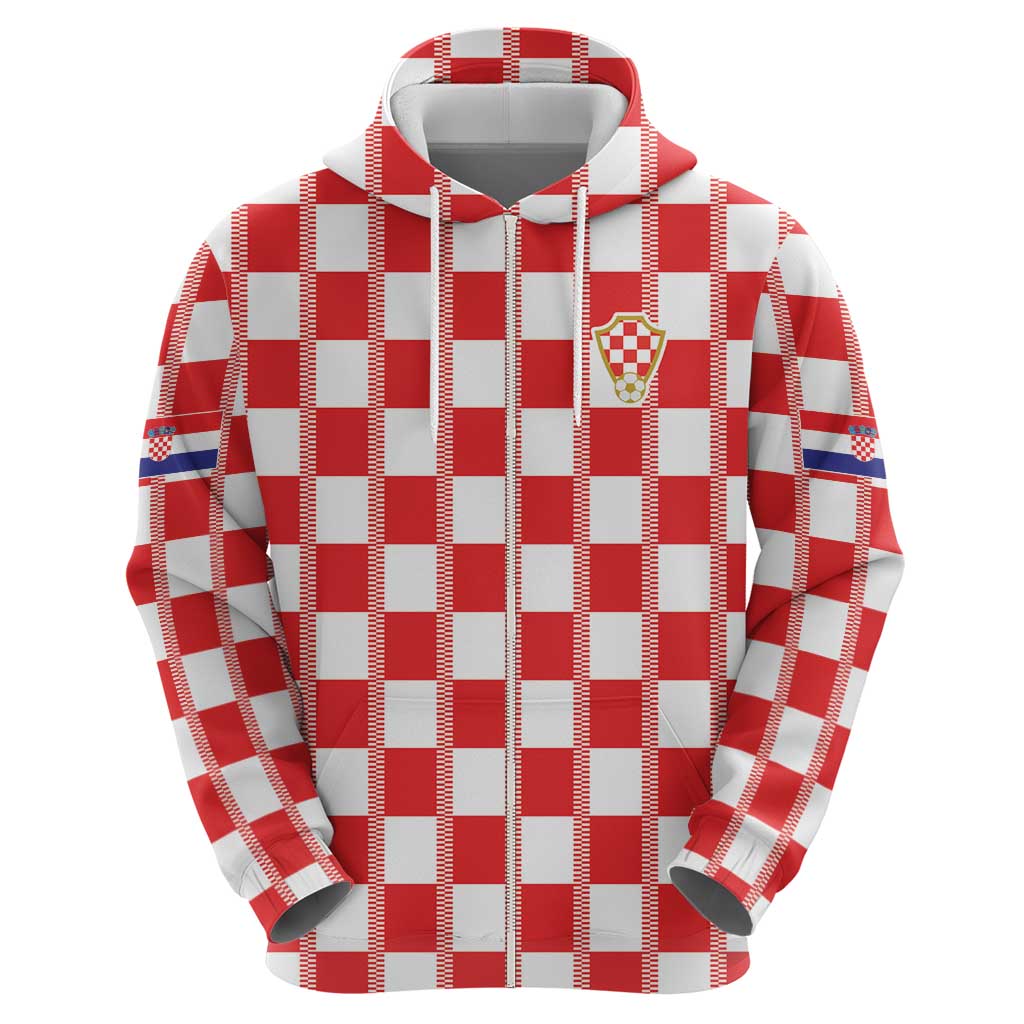 Custom World Football 2026 Croatia Zip Hoodie Vatreni Checkerboard Style - Wonder Print Shop