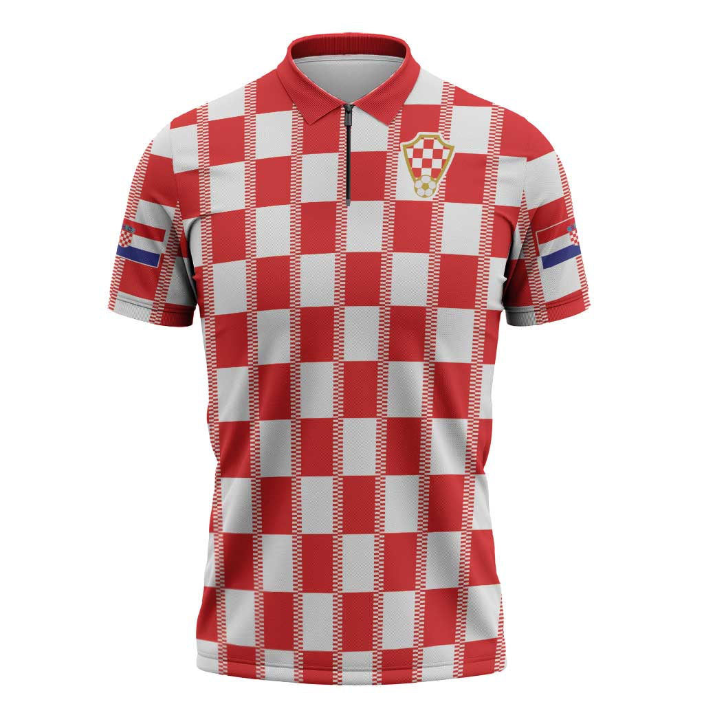Custom World Football 2026 Croatia Zipper Polo Shirt Vatreni Checkerboard Style - Wonder Print Shop