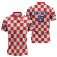 Custom World Football 2026 Croatia Zipper Polo Shirt Vatreni Checkerboard Style - Wonder Print Shop