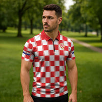 Custom World Football 2026 Croatia Zipper Polo Shirt Vatreni Checkerboard Style - Wonder Print Shop