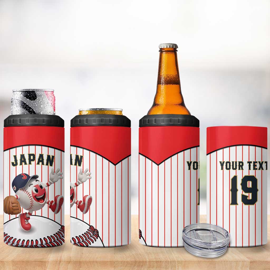 Japan Baseball Custom 4 in 1 Can Cooler Tumbler Japanese Flag Mascot Design