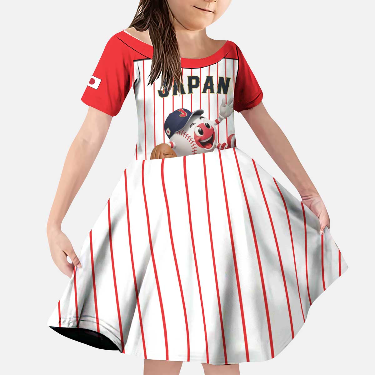 Japan Baseball Custom Kid Short Sleeve Dress Japanese Flag Mascot Design