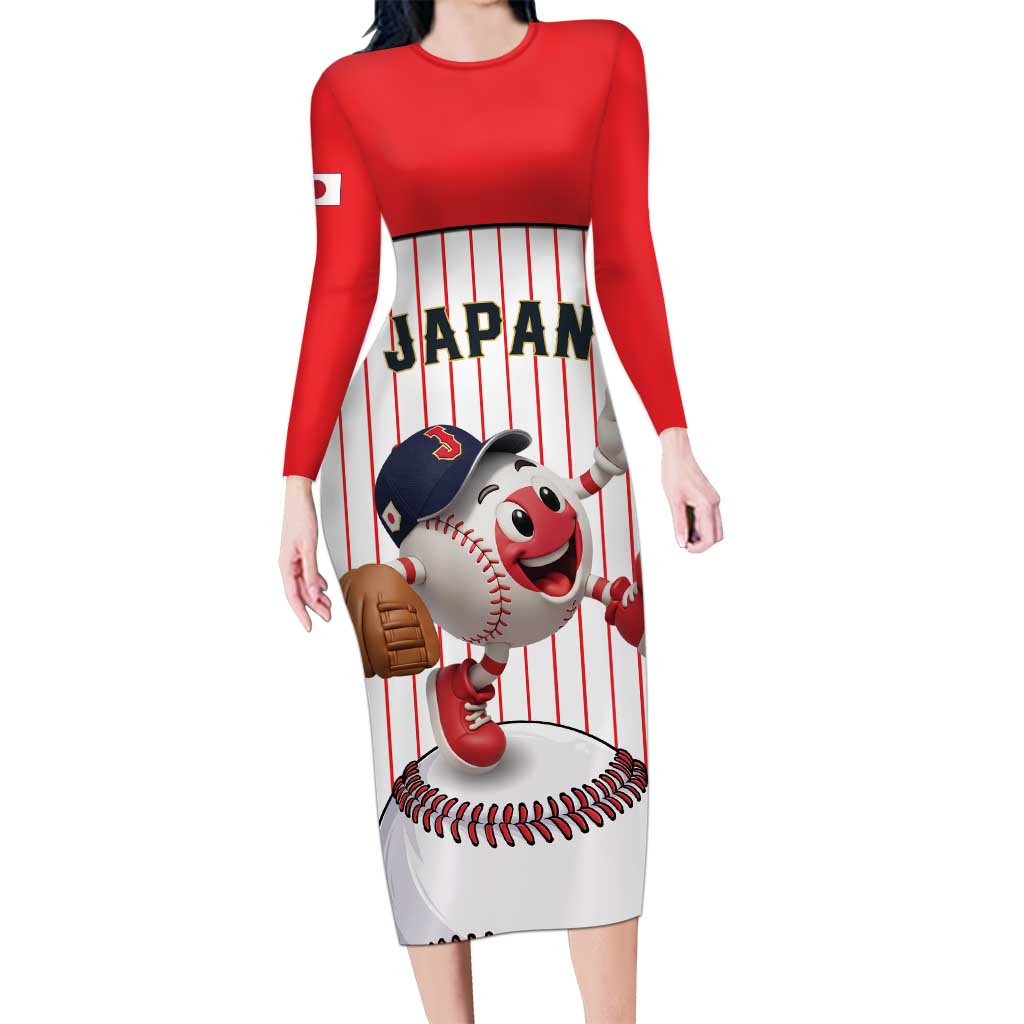 Japan Baseball Custom Long Sleeve Bodycon Dress Japanese Flag Mascot Design
