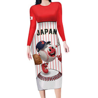 Japan Baseball Custom Long Sleeve Bodycon Dress Japanese Flag Mascot Design