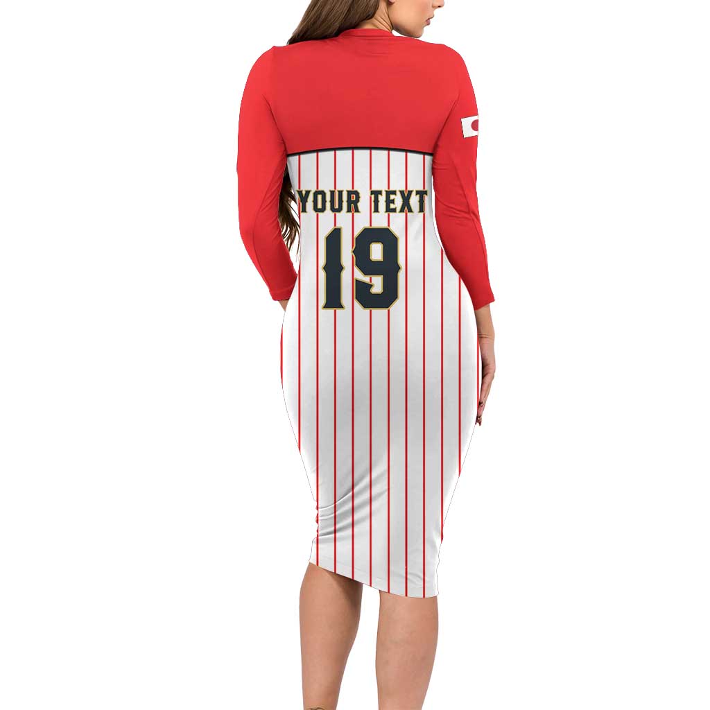 Japan Baseball Custom Long Sleeve Bodycon Dress Japanese Flag Mascot Design