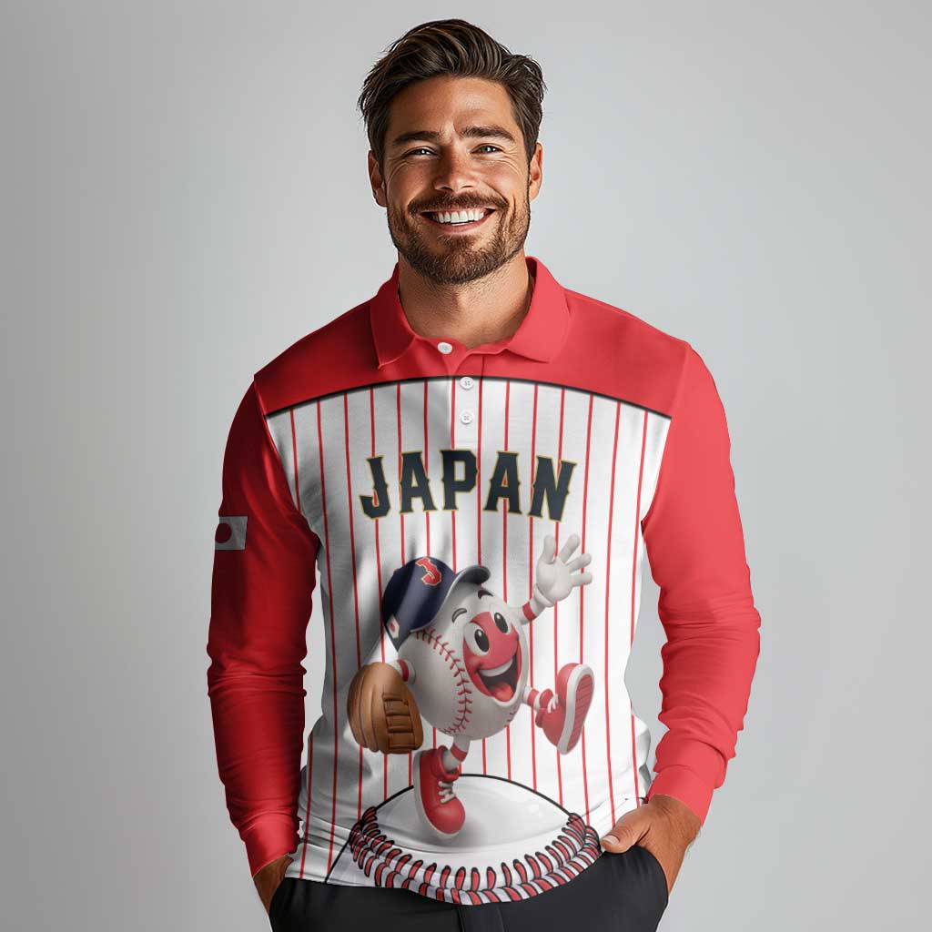 Japan Baseball Custom Long Sleeve Polo Shirt Japanese Flag Mascot Design