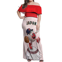 Japan Baseball Custom Off Shoulder Maxi Dress Japanese Flag Mascot Design