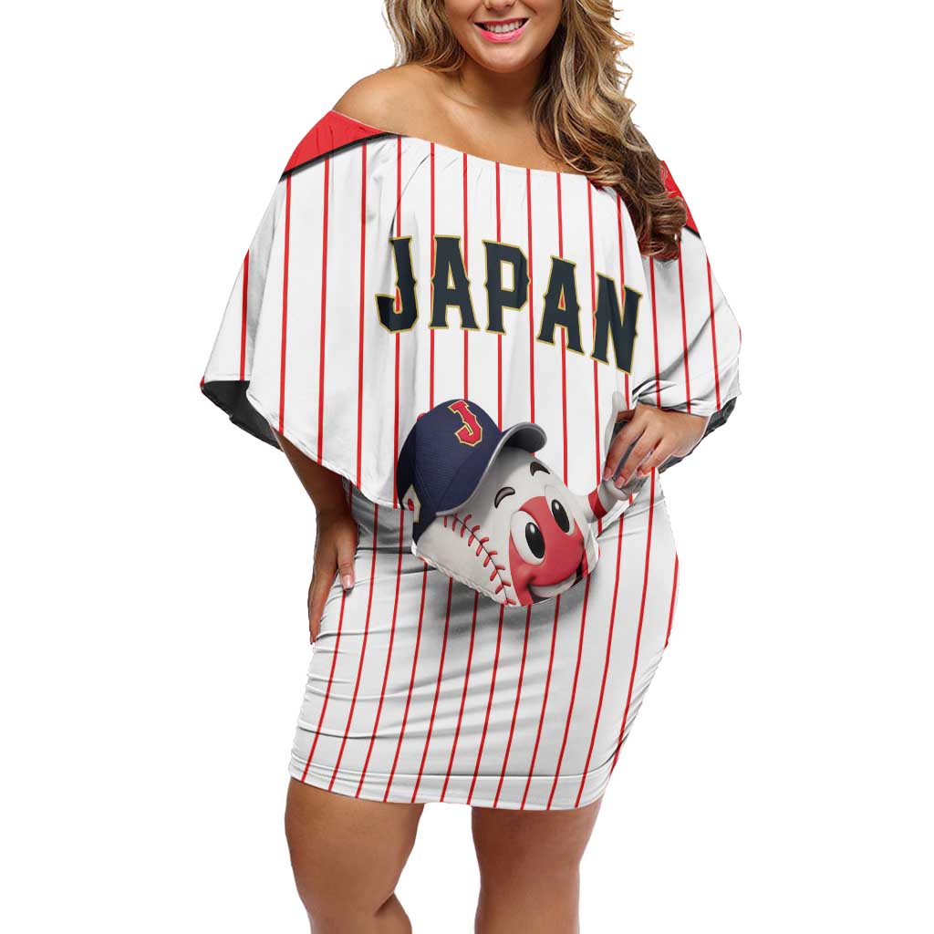 Japan Baseball Custom Off Shoulder Short Dress Japanese Flag Mascot Design
