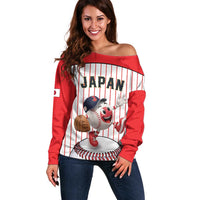 Japan Baseball Custom Off Shoulder Sweater Japanese Flag Mascot Design
