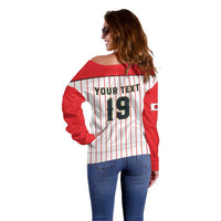 Japan Baseball Custom Off Shoulder Sweater Japanese Flag Mascot Design